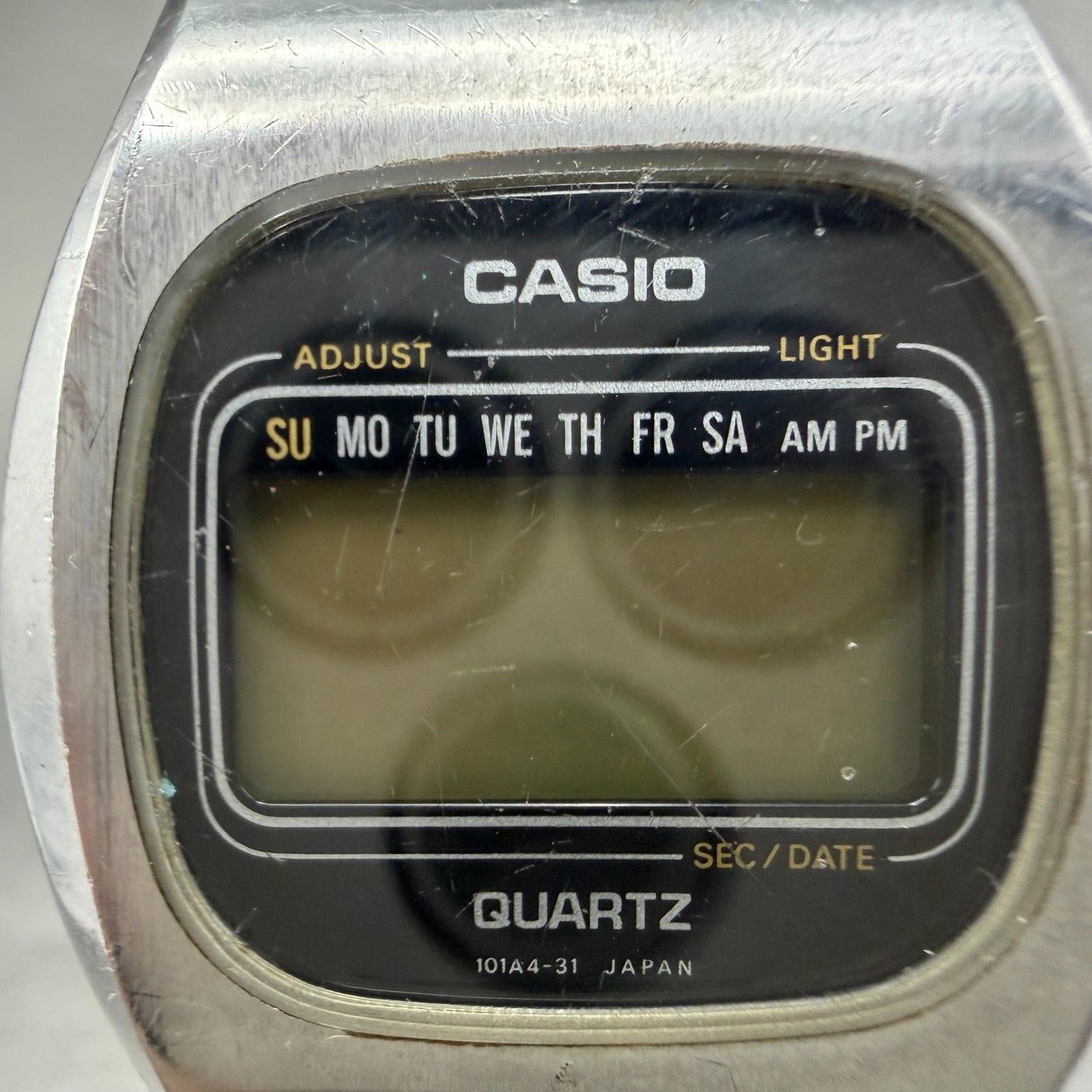 Casio 54QS-25 Watch Men 35mm Digital Silver Tone Round Daydate VTG PARTS2