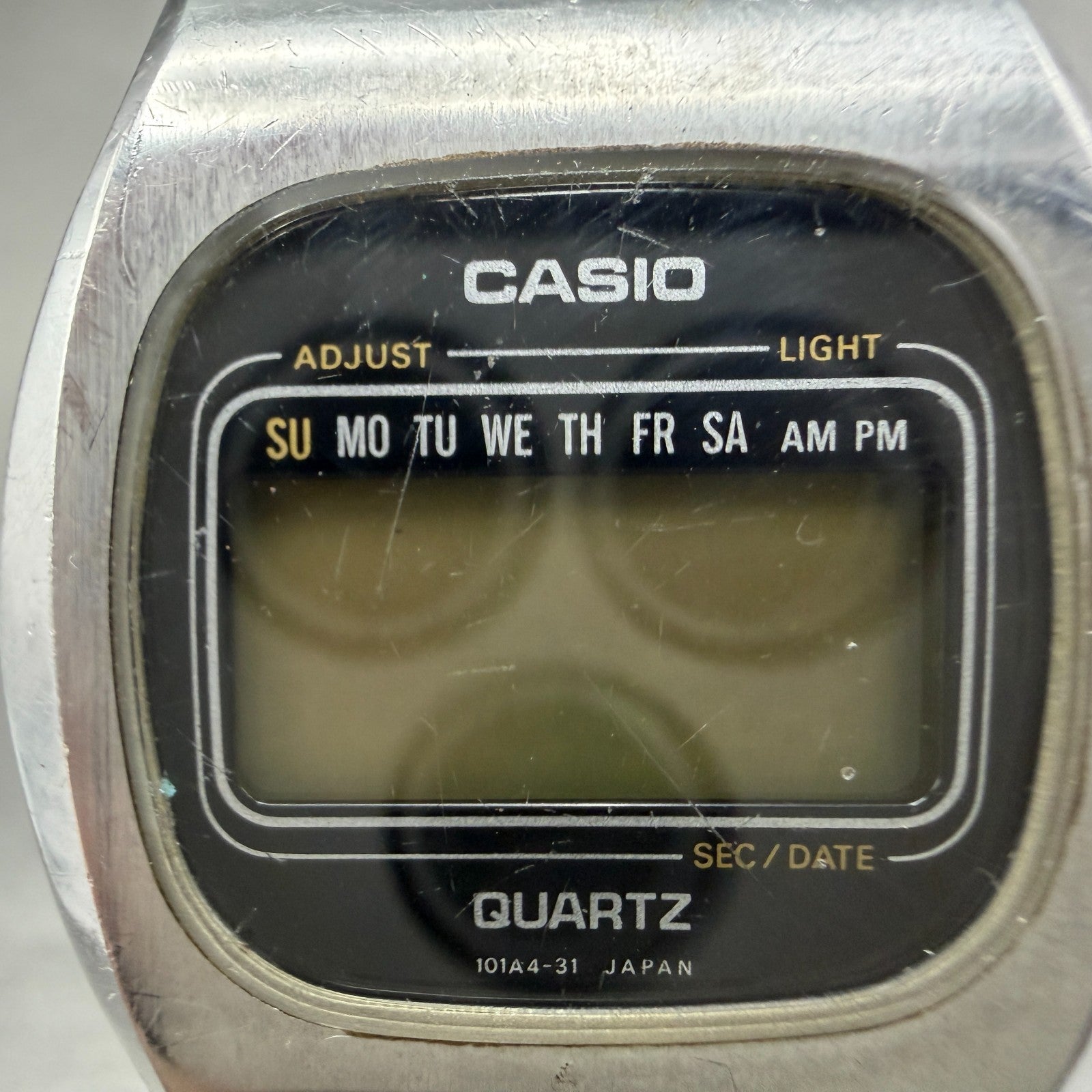 Casio 54QS-25 Watch Men 35mm Digital Silver Tone Round Daydate VTG PARTS2