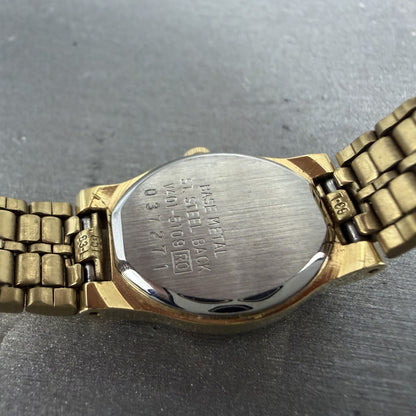 Seiko Watch Women 17mm White Dial Gold Tone Oval V4015109 New Battery VTG BAC9