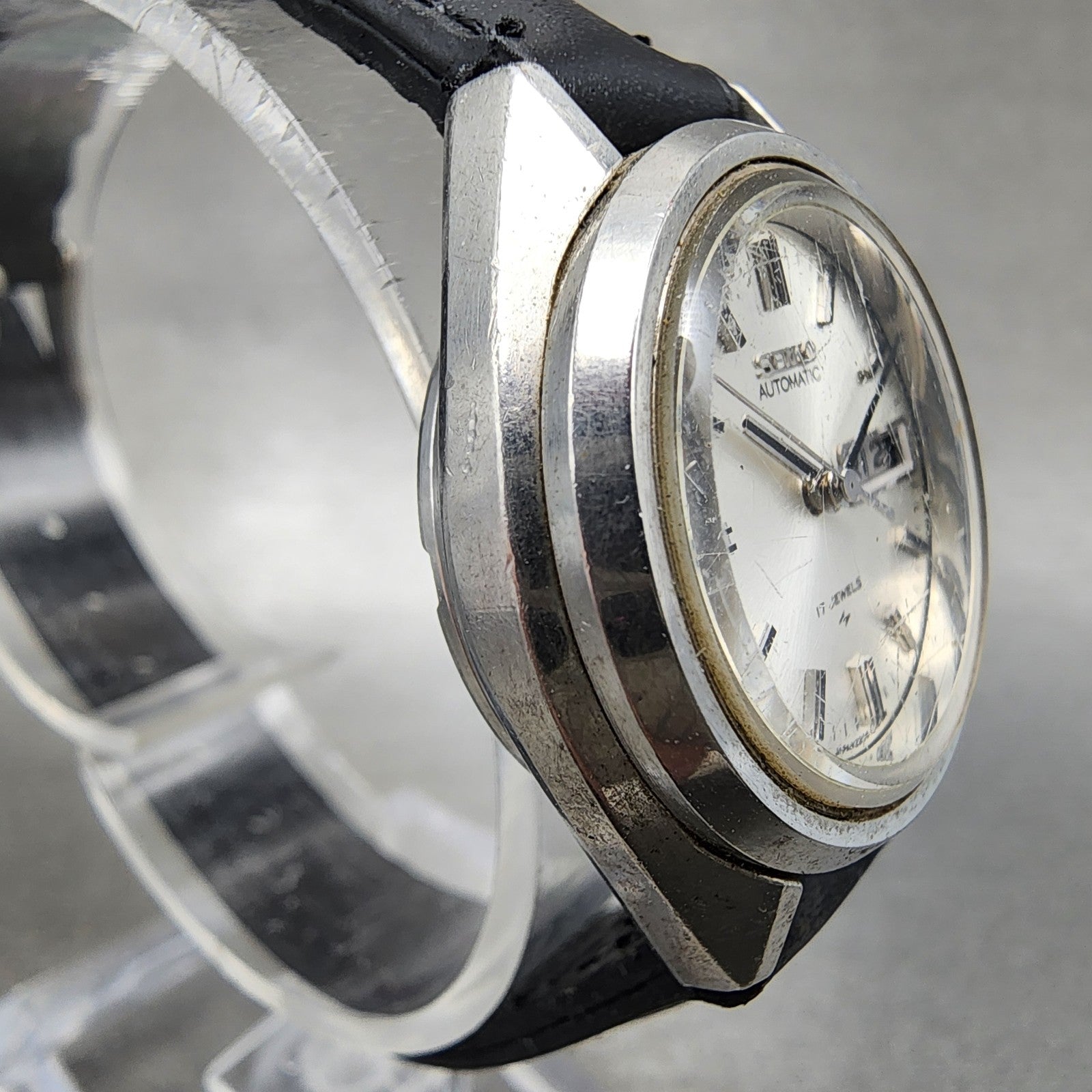 Seiko Automatic Watch Women 27mm Silver Dial Silver Tone Daydate Round Runs VTG3