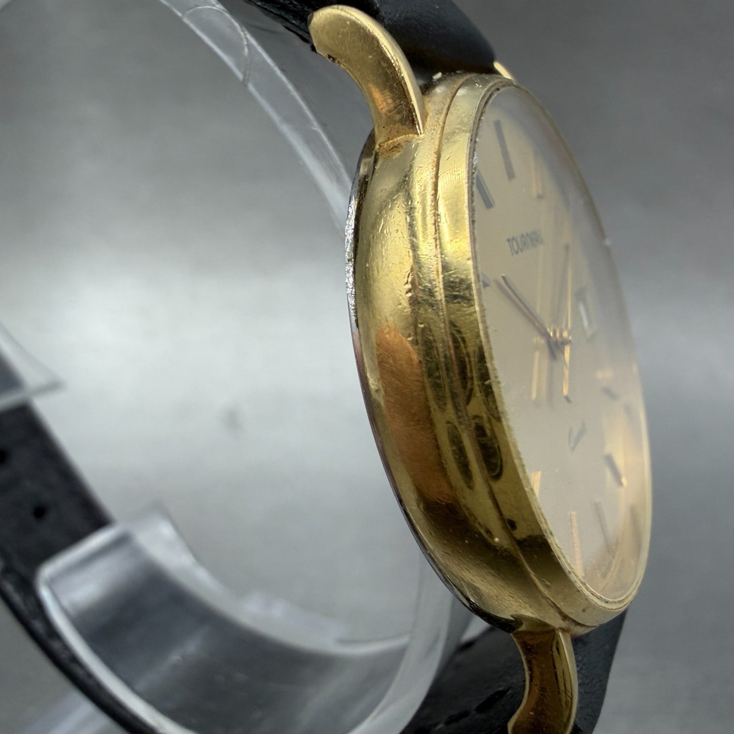 Tourneau Watch men 31mm Gold Dial Gold Tone Date Round 631051 New Battery3
