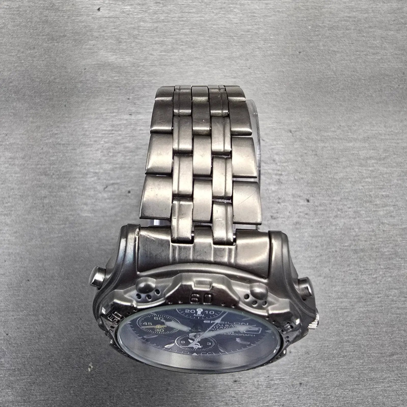 Alba Epsilon Chronograph Watch Men 42mm Blue Dial Titanium Y182-7D20 New Batt4
