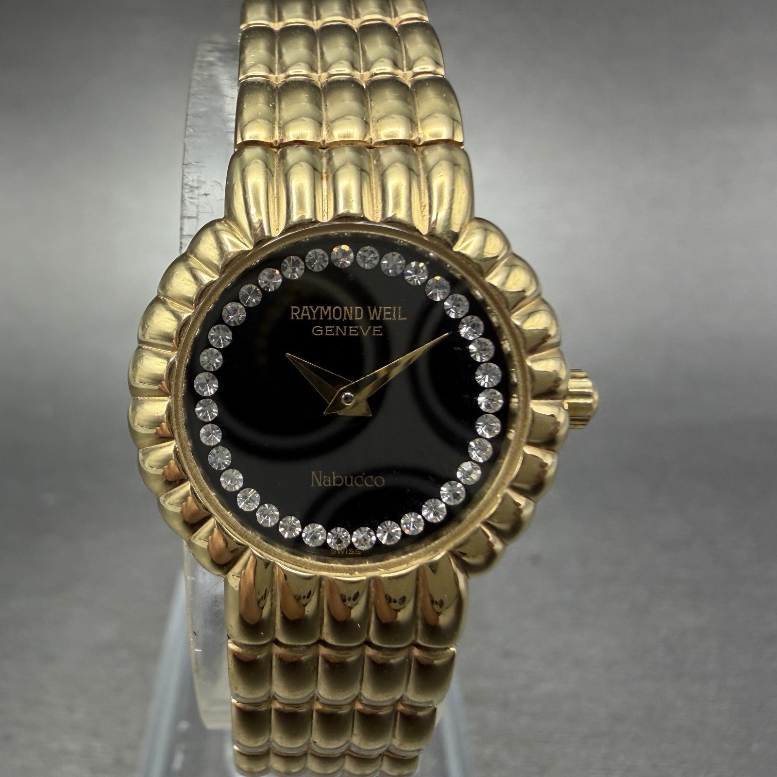 Raymond Weil Nabucco Watch Women 21mm Black Dial Gold Plated Round 3759 New batt0