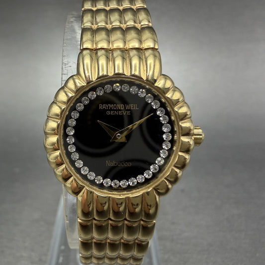 Raymond Weil Nabucco Watch Women 21mm Black Dial Gold Plated Round 3759 New batt0