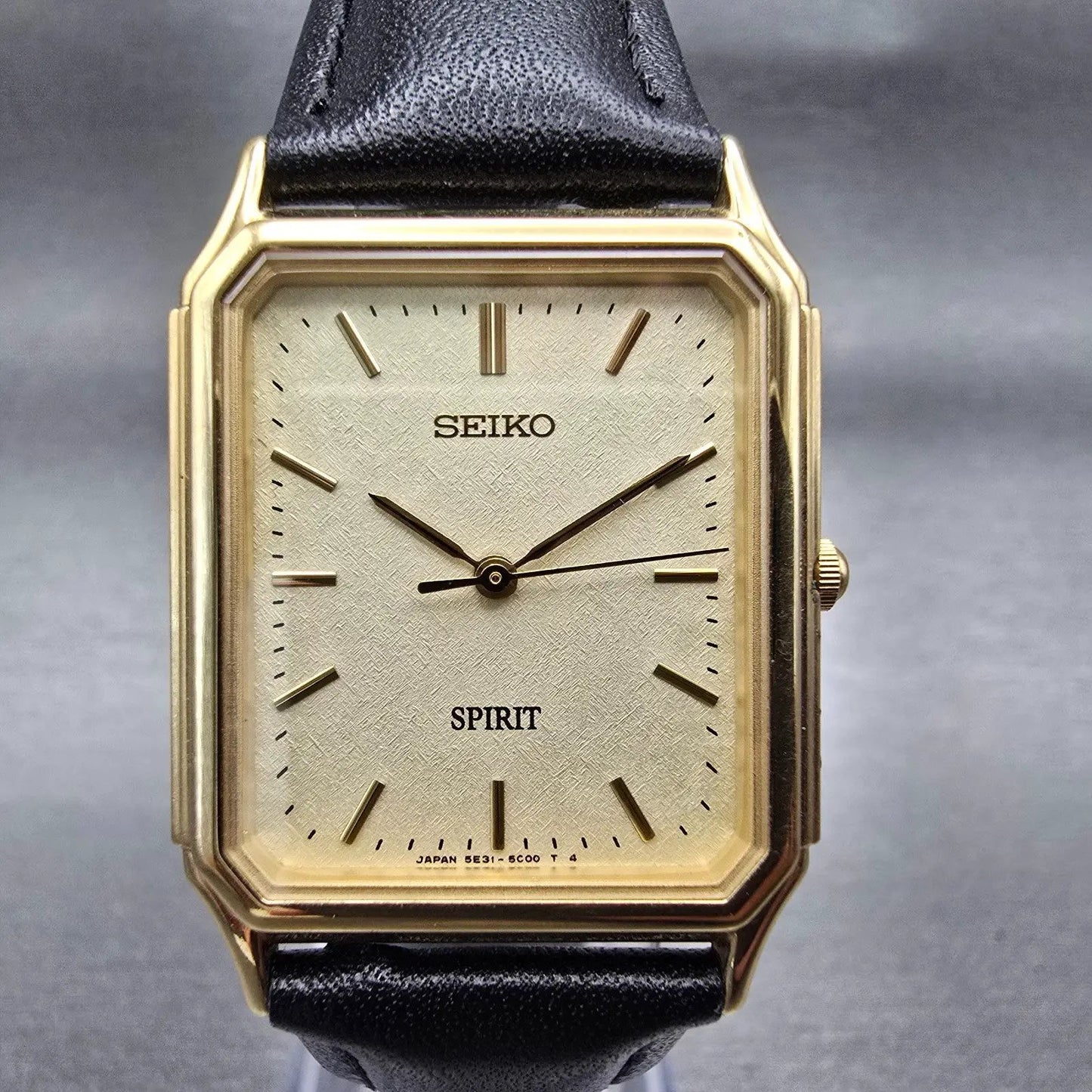 Seiko Spirit Tank Watch Men 26mm Champagne Dial Gold Rectangle 5E31-5B60 New Bat1