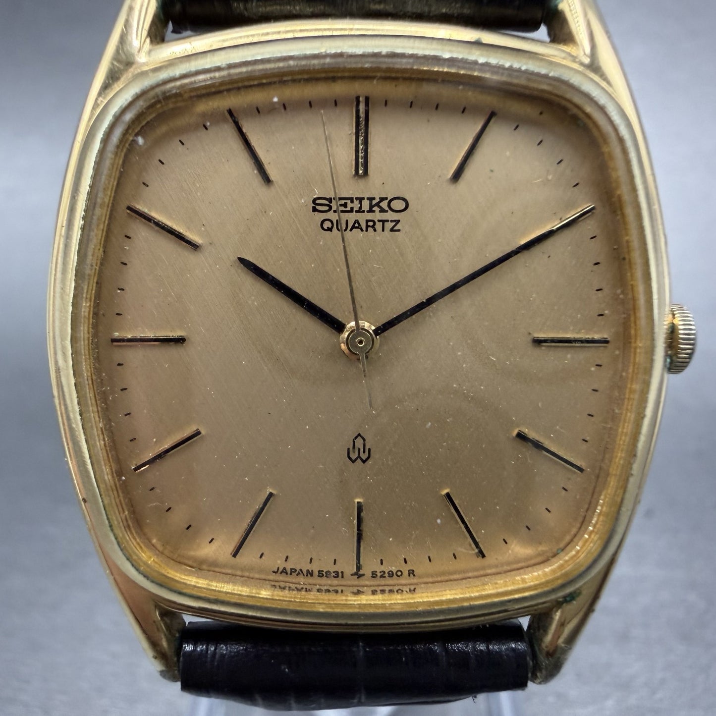 Seiko Watch Men 30mm Champagne Dial Gold Tone Rectangle 5931-5270 New Battery1