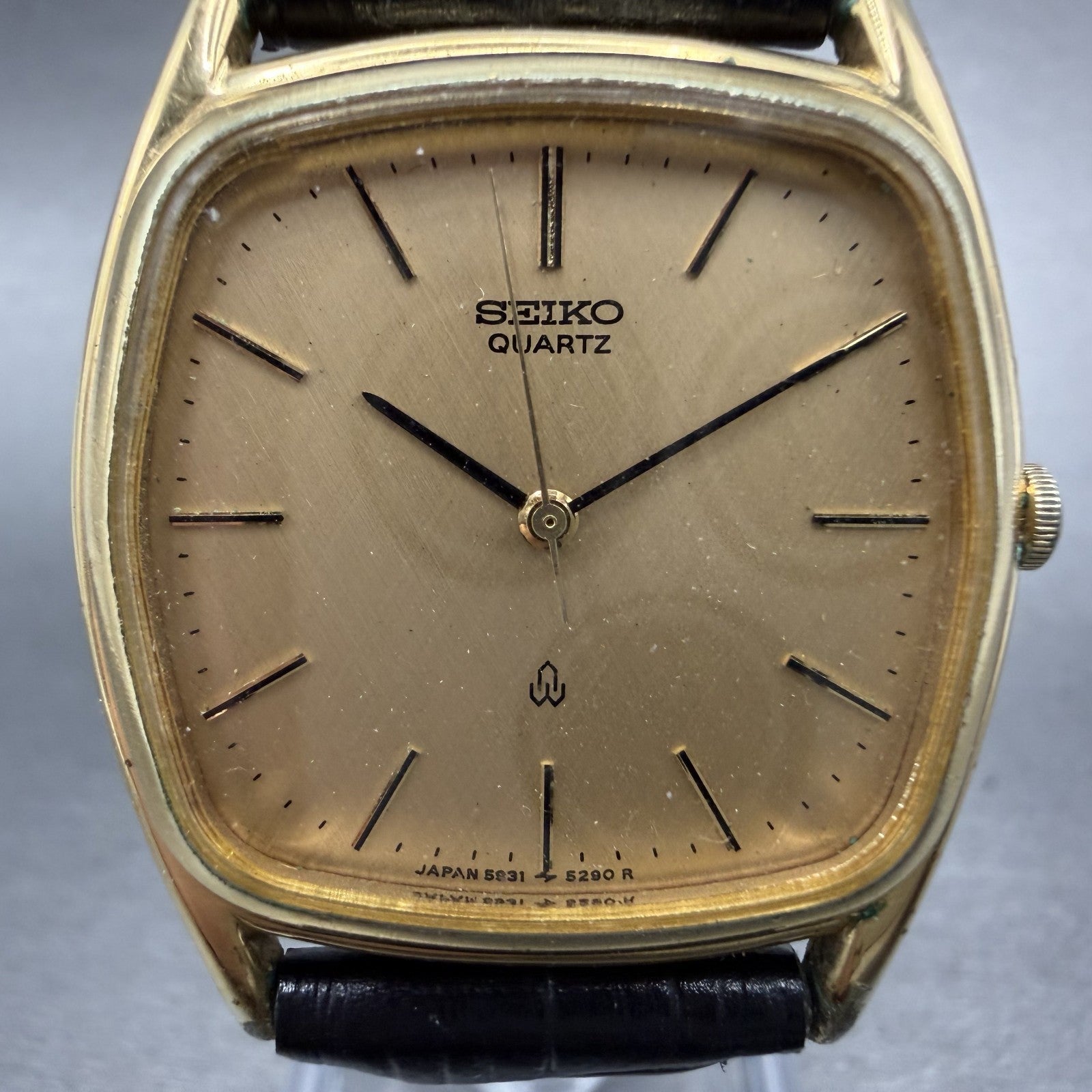 Seiko Watch Men 30mm Champagne Dial Gold Tone Rectangle 5931-5270 New Battery1