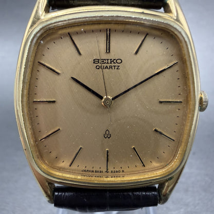 Seiko Watch Men 30mm Champagne Dial Gold Tone Rectangle 5931-5270 New Battery1