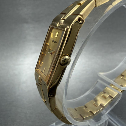Seiko Tank Watch Women 13mm Champagne Dial Gold Tone Rectangle 2e207479 New Bat2