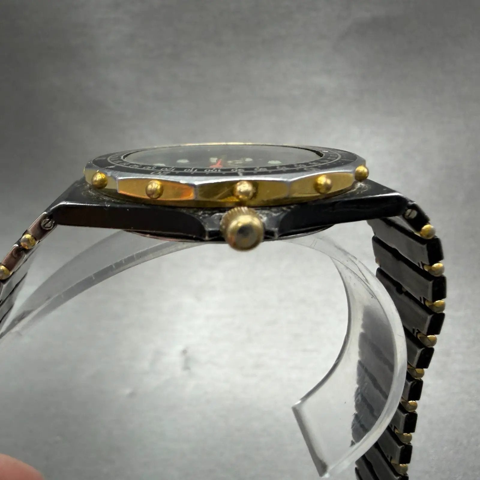 Bulova Marine Star Watch Men 33mm Black Dial Black & Gold Tone Date READ! NewBat3