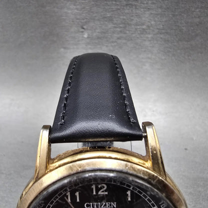 Citizen Eco-Drive Watch Men 42mm Black Dial Gold Tone Daydate 8635-S079764 Runs4