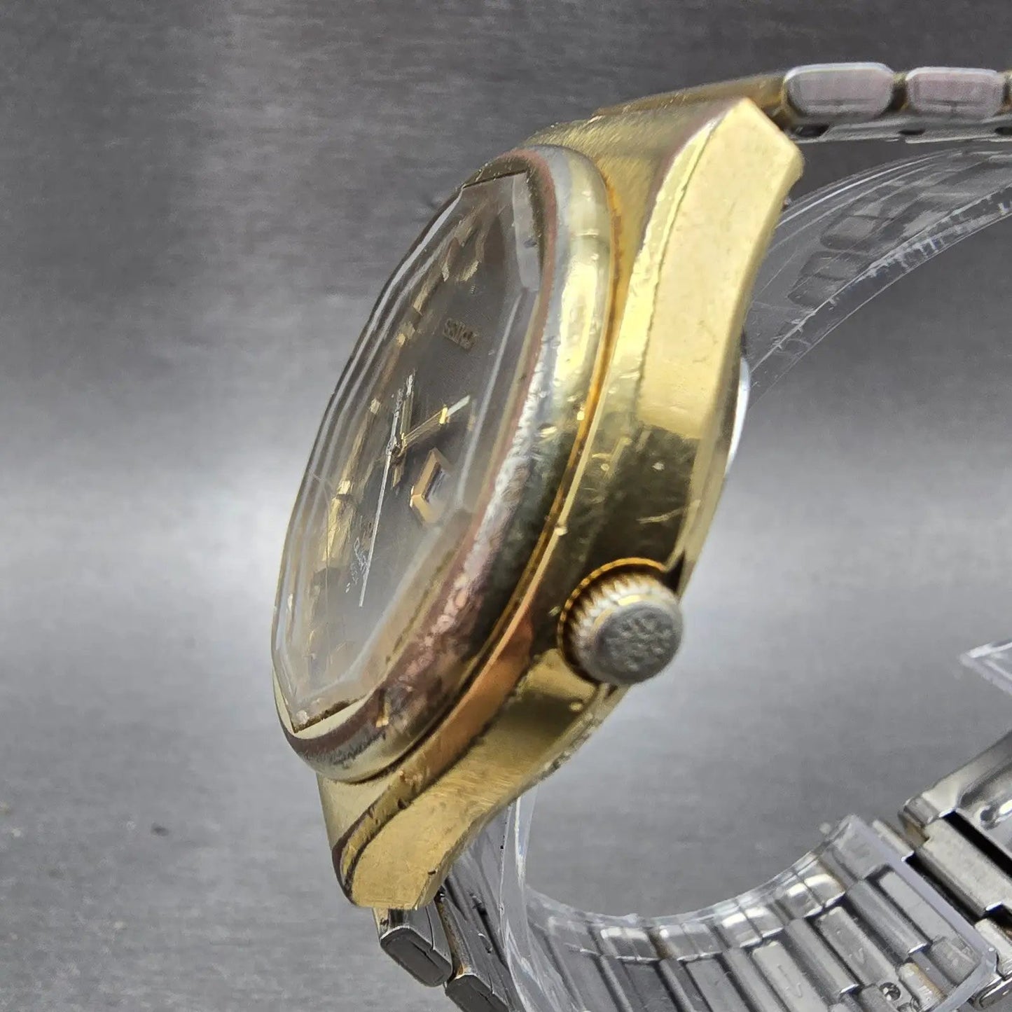 Seiko SQ Watch Men 36mm Brown Dial Gold Tone Daydate Round 0903-8079 PARTS VTG3