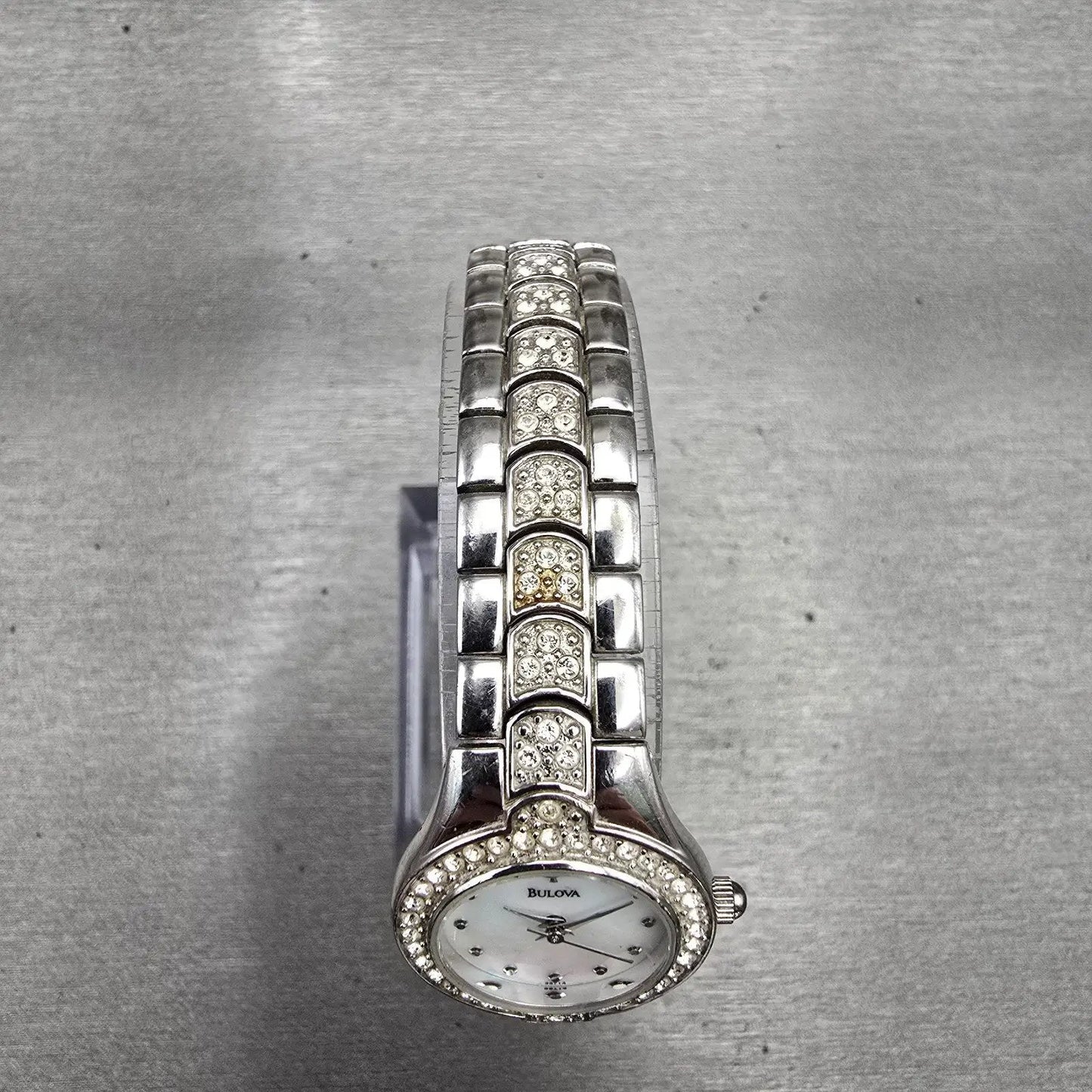 Bulova Watch Women 22mm MOP Dial Silver Tone Gemmed Round 96T14 New Battery4