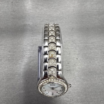 Bulova Watch Women 22mm MOP Dial Silver Tone Gemmed Round 96T14 New Battery4