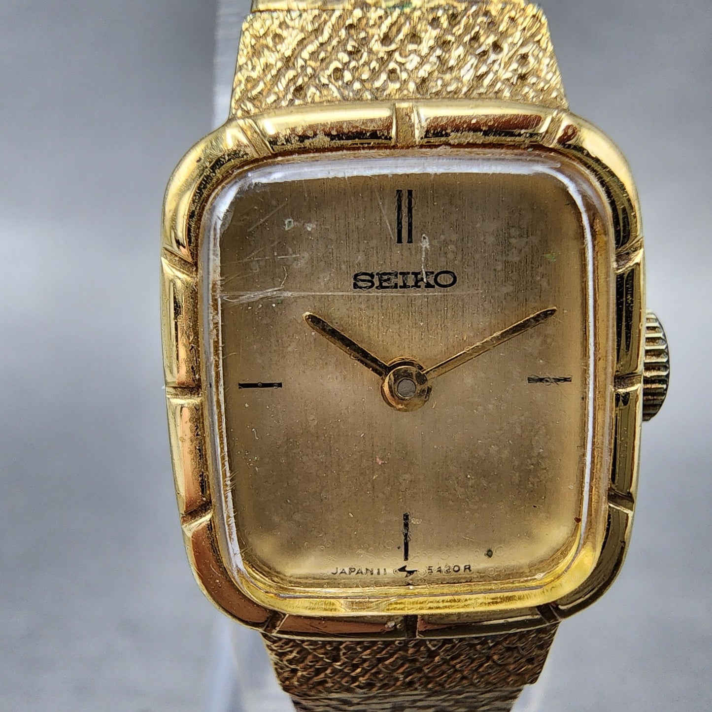 Seiko Tank Watch Women 16mm Champagne Dial Gold Tone Manual 115179 Runs1