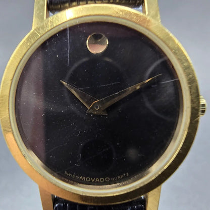 Movado Muesem Watch Women 25mm Black Dial Gold Tone Round 87 25 832 PARTS CH2