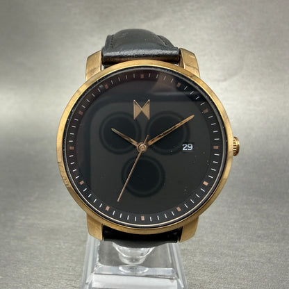 MVMT Boulevard Watch Women 38mm Black Dial Rose Gold Tone Date Leather New BattA0