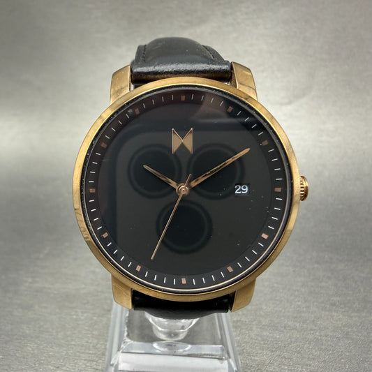 MVMT Boulevard Watch Women 38mm Black Dial Rose Gold Tone Date Leather New BattA0