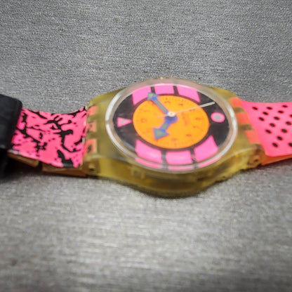 Swatch lady Pink Betty Watch Women 25mm Pink Dial Clear Case Round BROKEN BAND5