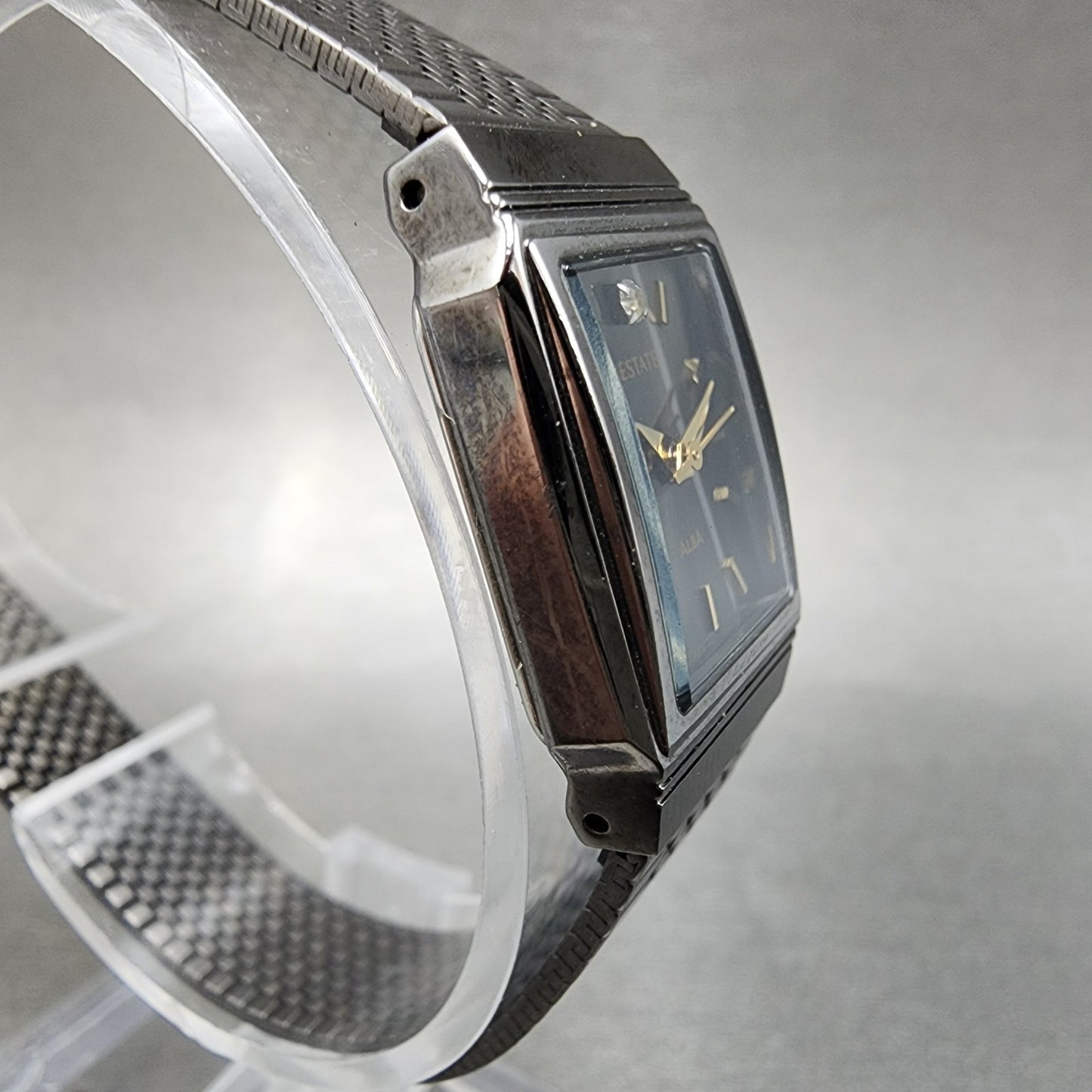 Seiko Alba Estate Tank Watch Women 18mm Black Dial Black Tone V4015130 New Batt3
