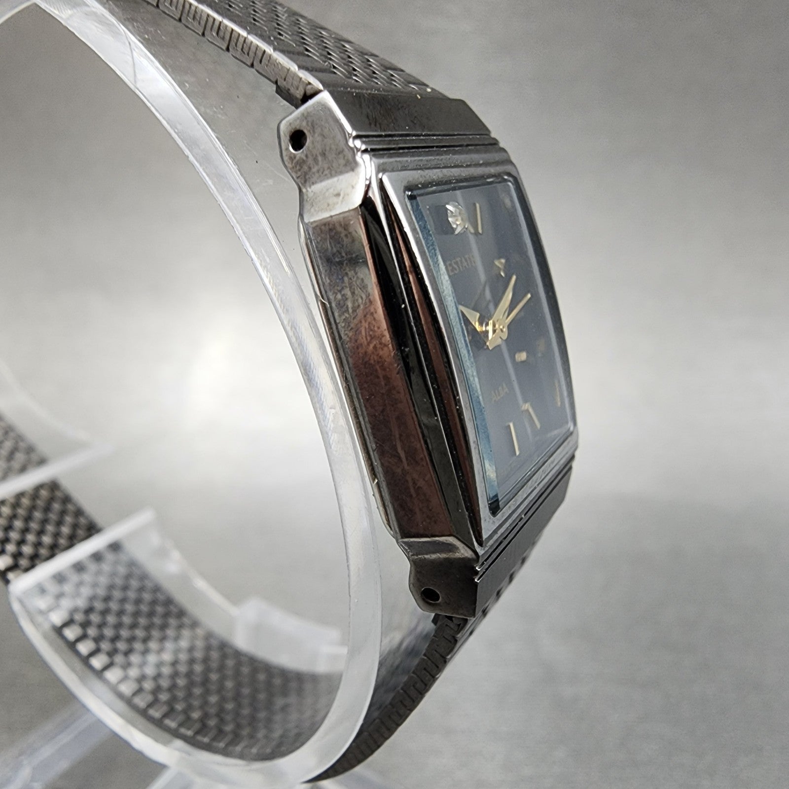 Seiko Alba Estate Tank Watch Women 18mm Black Dial Black Tone V4015130 New Batt3