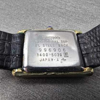 Seiko Tank Watch Women 17mm Cream Dial Gold Rectangle 1400-5039 New Battery VTG99