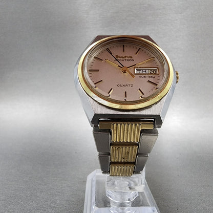 Bulova Accutron Quartz Watch Men 37mm Silver Dial Two Tone DualDay New Battery5