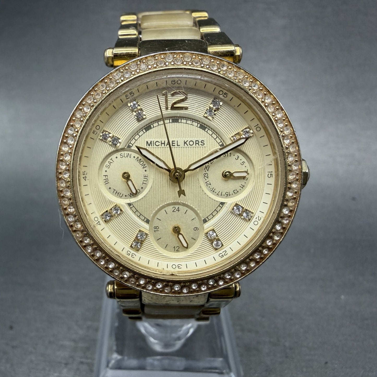 Michael Kors Mini Parker Watch Women 33mm Champange Dial Gold MK-5842 New batt0