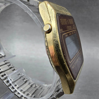 Citizen Watch Men 34mm Gold Digital Alarm Chronograph 4-098609 New Battery VTG3