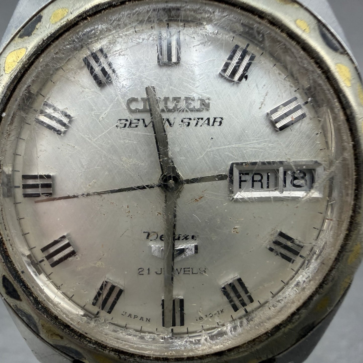 Citizen Seven Star Deluxe Watch Men 36mm Silver Dial Silver Tone Daydate Runs1