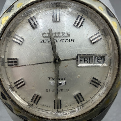 Citizen Seven Star Deluxe Watch Men 36mm Silver Dial Silver Tone Daydate Runs1