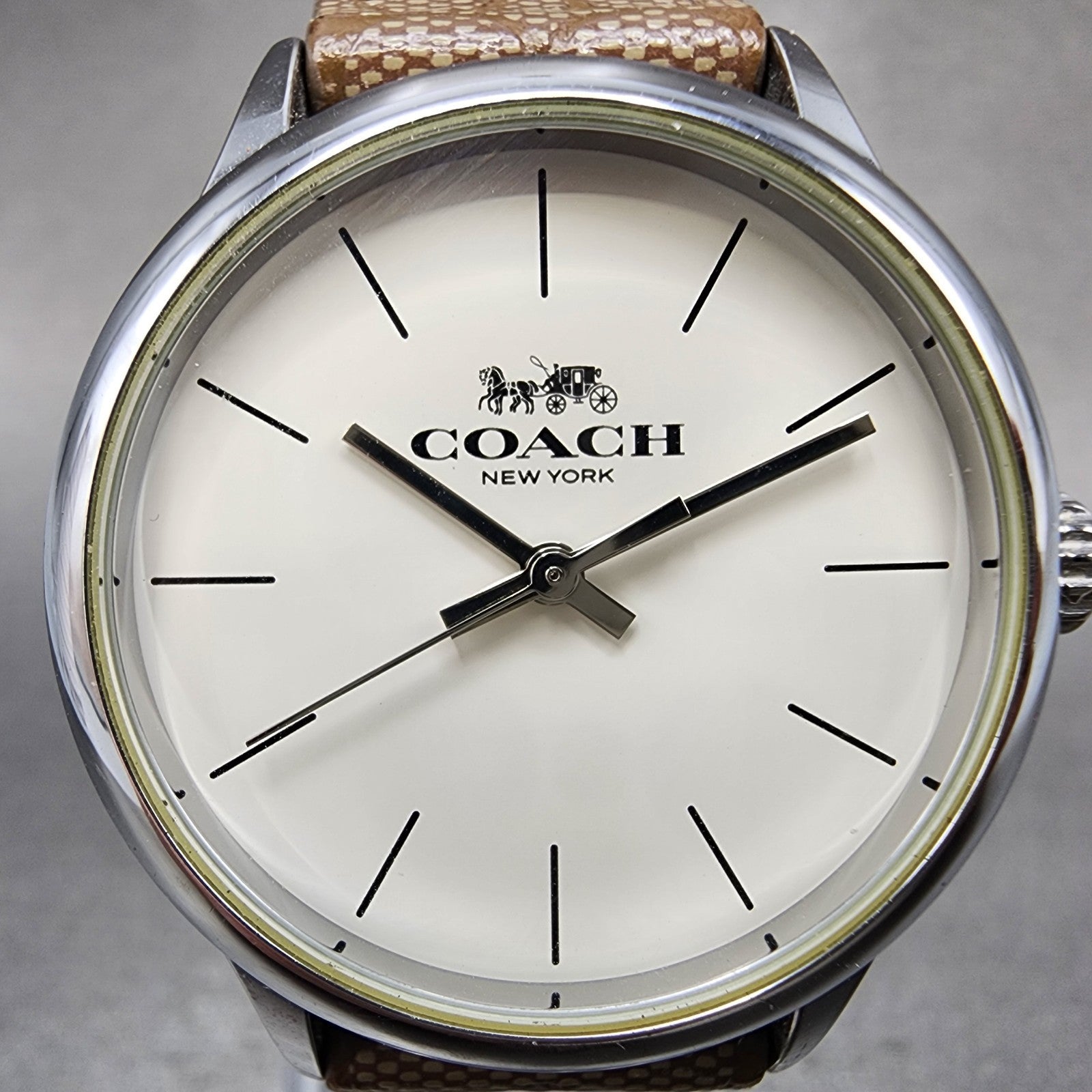 Coach Ruby Watch Women 32mm White Dial Silver Tone Round 14502994 New Batt1