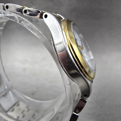 Seiko Solar Watch Women 22mm White Dial Two Tone Round V115-0AG0 Runs3