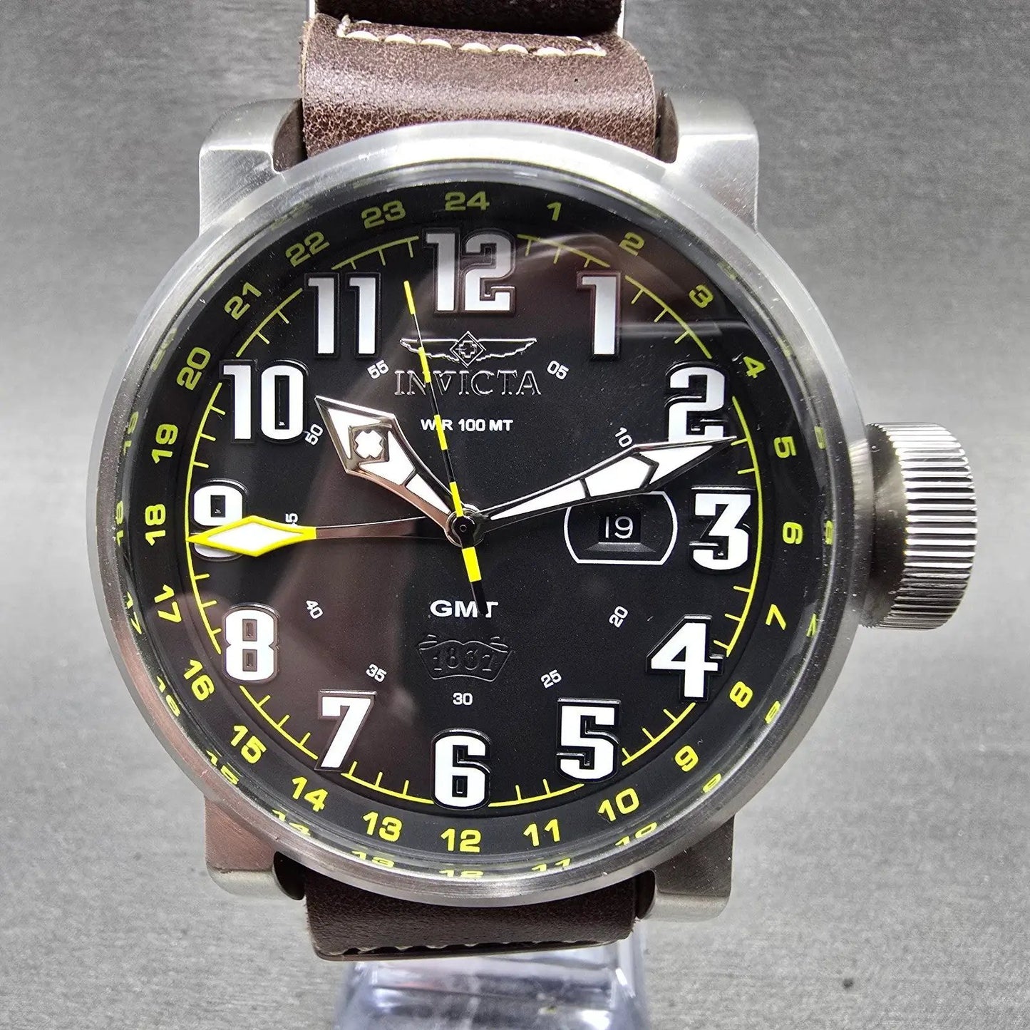 Invicta GMT Watch Men 52mm Black Dial Silver Tone Date Round 18886 New Battery0