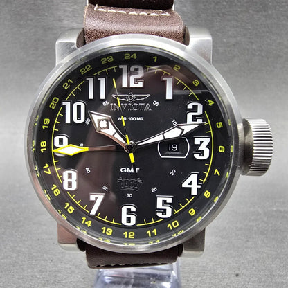 Invicta GMT Watch Men 52mm Black Dial Silver Tone Date Round 18886 New Battery0