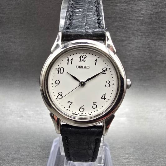 Seiko Watch Women 24mm White Dila Silver Tone Round 7N01-6880 New Battery0