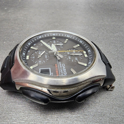 Casio Wave Ceptor Watch Men 43mm Black Dial Black Tone Analog Digital Solar Runs5