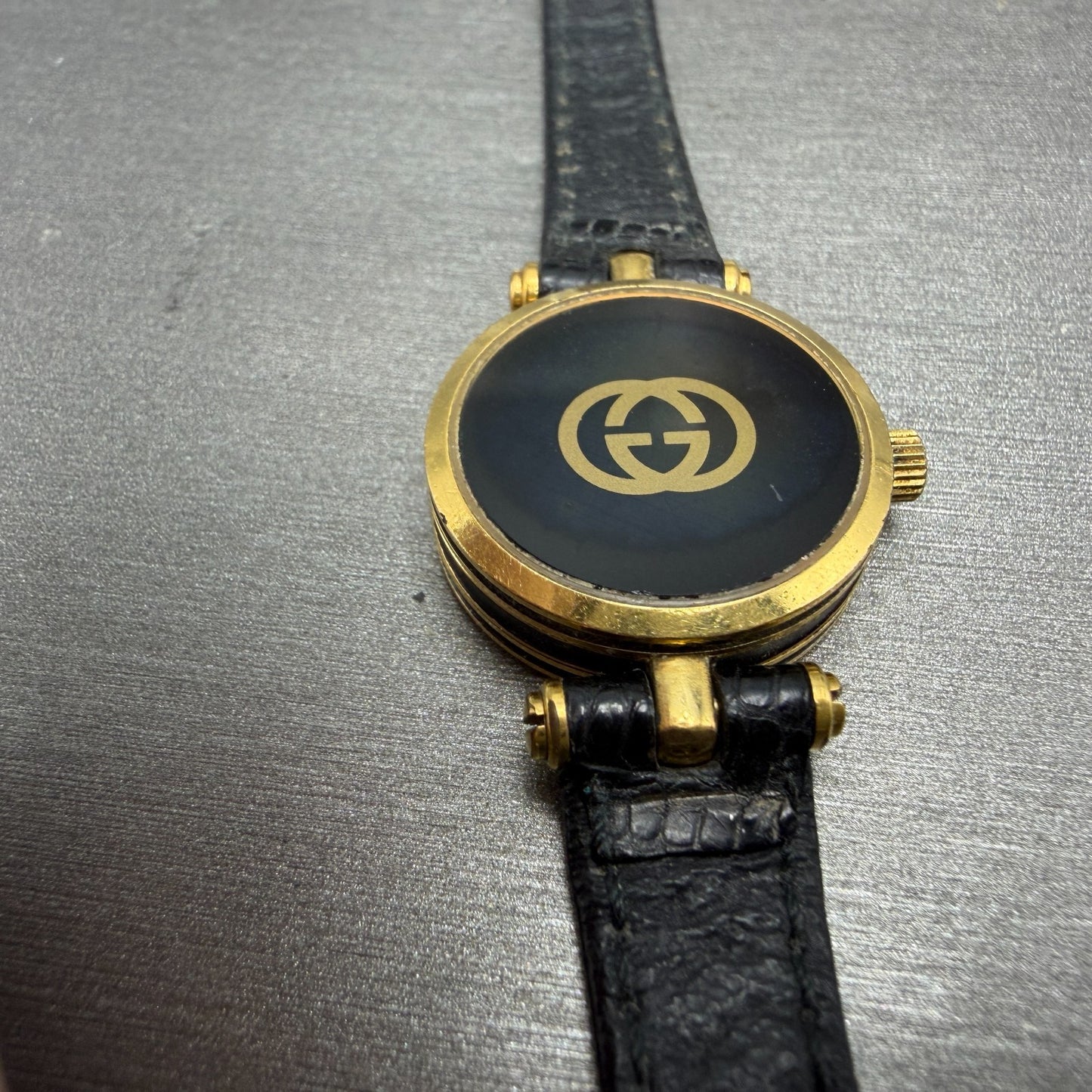 Gucci 2000L Watch Women 22mm Black Dial Gold Plated Round New Battery VTG READ!!12
