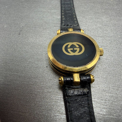 Gucci 2000L Watch Women 22mm Black Dial Gold Plated Round New Battery VTG READ!!12