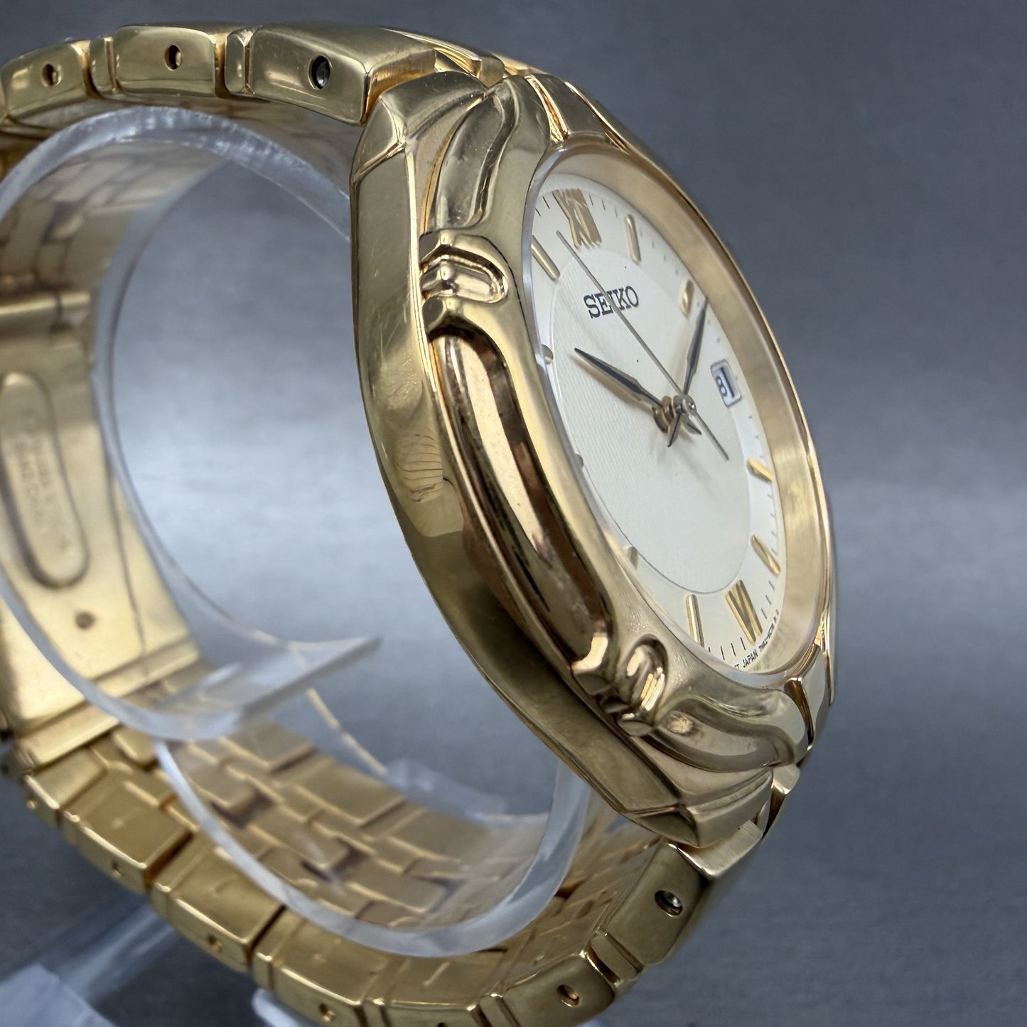 Seiko Watch Men 37mm White Dial Gold Tone Date Round 7N420BD0 New Battery3