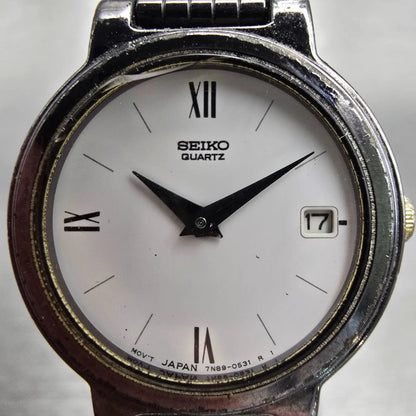 Seiko Watch Women 23mm White Dial Gray Tone Date Round 7N89-0281 New Battery1