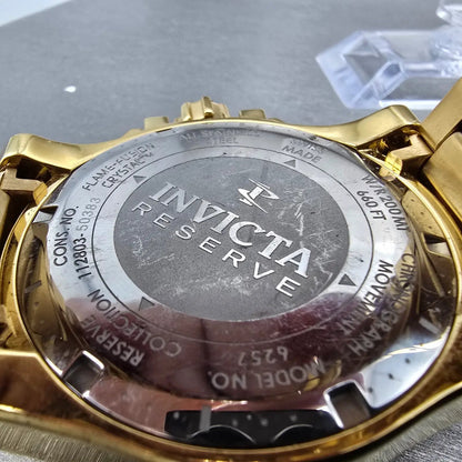 Invicta Reserve Chronograph Watch Men 50mm MOP Dial Gold Tone 6257 New Battery9