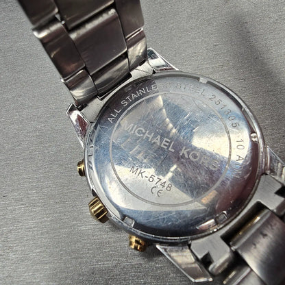 Michael Kors Mercer Chronograph Watch Women 41mm Silver Dial Two Tone New Batt10