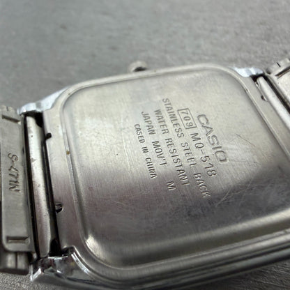 Casio MQ-518 Watch Men 30mm Silver Dial Silver Tone Rectangle Daydate New Batt R9