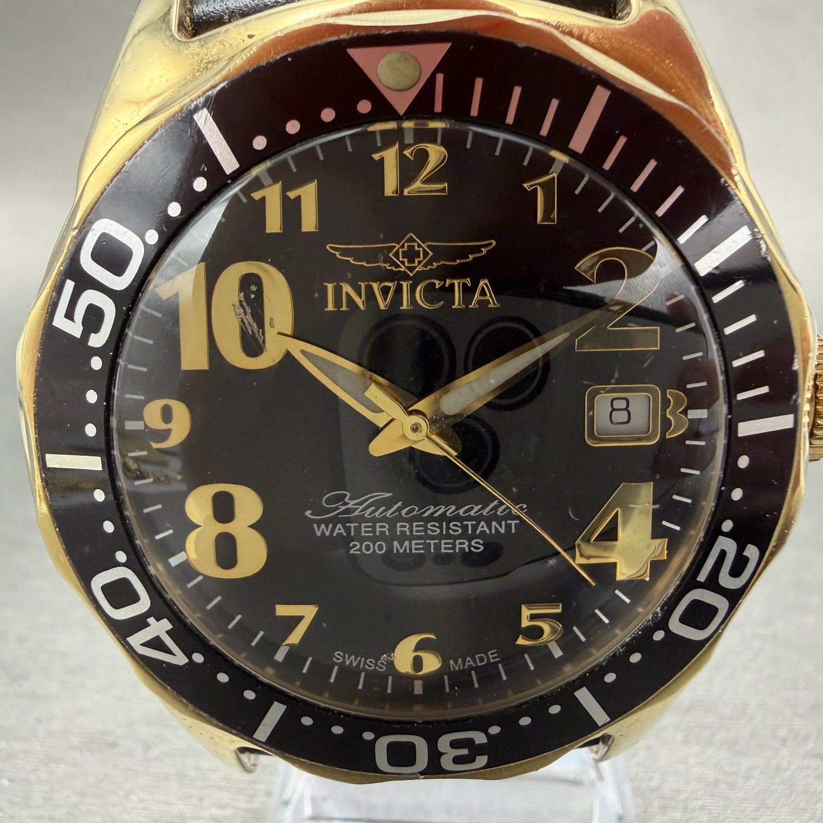 Invicta Dive Watch Men 44mm Black Dial Gold Tone Date Automatic 3505 Runs1