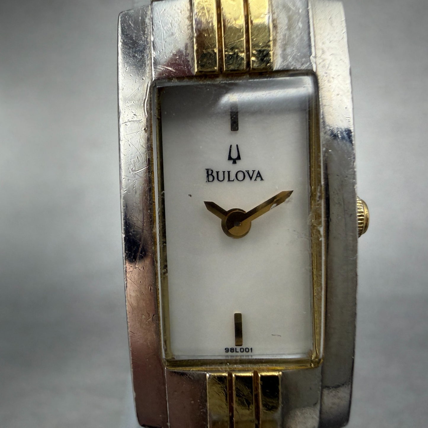 Bulova Watch Women 15mm MOP Dial Two Tone Rectangle 98L001 New Battery1