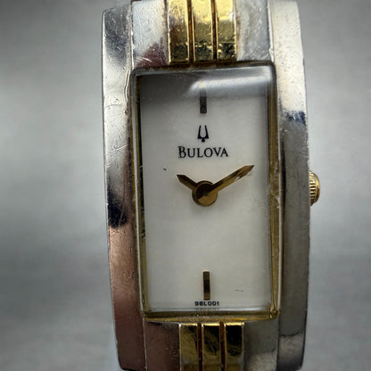 Bulova Watch Women 15mm MOP Dial Two Tone Rectangle 98L001 New Battery1