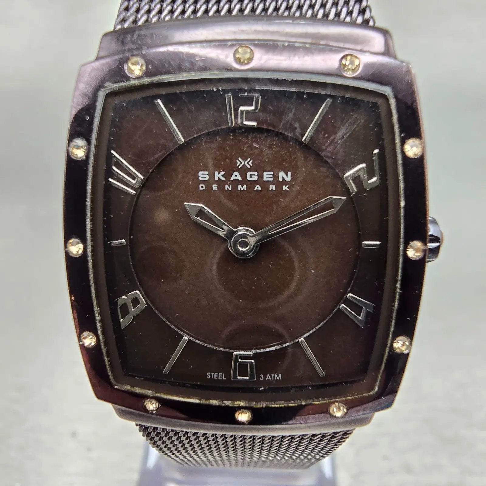 Skagen Watch Women 23mm MOP Dial Brown Tone Gemmed Rectangle 396XXSM New Battery1