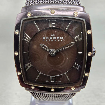 Skagen Watch Women 23mm MOP Dial Brown Tone Gemmed Rectangle 396XXSM New Battery1