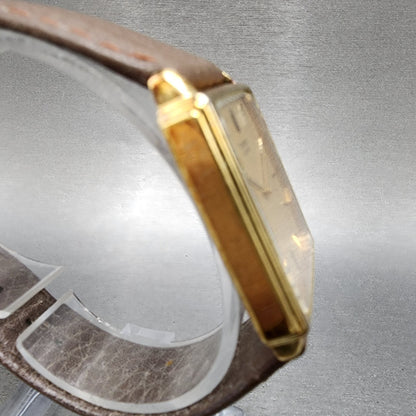 Seiko Tank Watch Men 26mm Gold Dial Gold Plated Rectangle 74315100 New Battery3